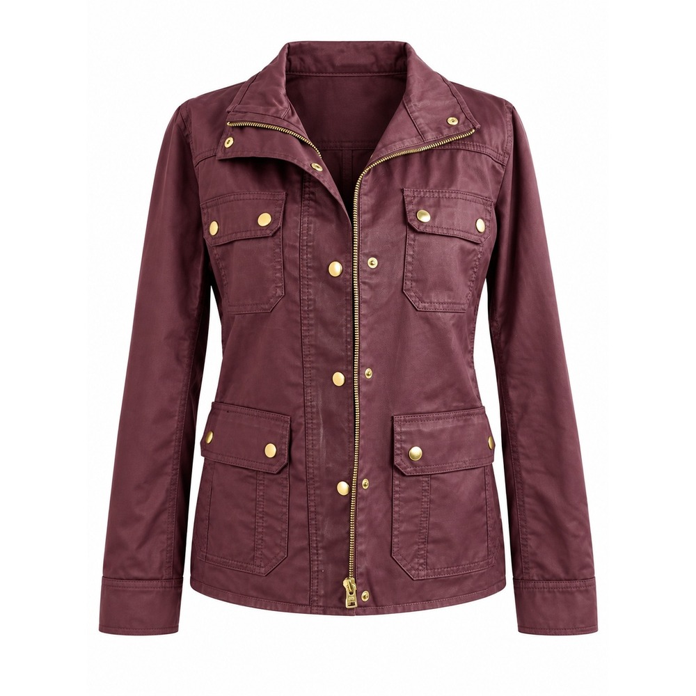 J.Crew Women's Small Burgundy Utility Field Jacket Military Style Gold Hardware